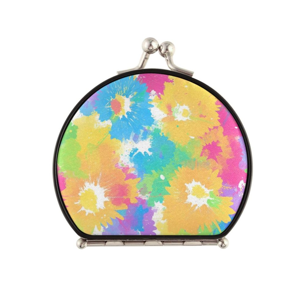 siphylline Double-Sided Magnifying Mirror, 2x Magnification, Travel Mirror, Colorful Flowers