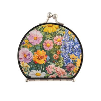 siphylline Double-Sided Mini Travel Hand Mirror with 2x Magnification, Watercolor Flowers