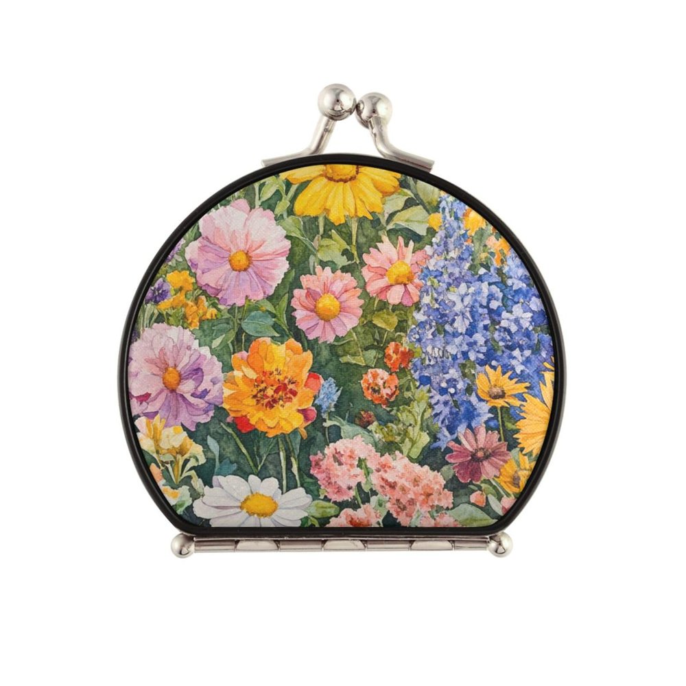 siphylline Double-Sided Mini Travel Hand Mirror with 2x Magnification, Watercolor Flowers
