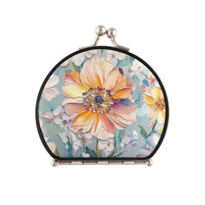 siphylline Pocket Mirror with Floral Design, Double-Sided, 2x Magnification, Mirror for Men