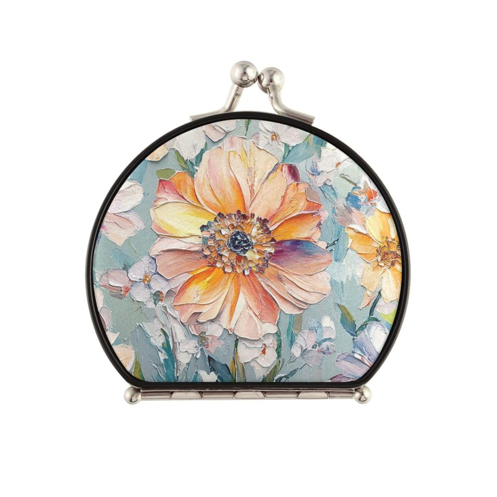 siphylline Pocket Mirror with Floral Design, Double-Sided, 2x Magnification, Mirror for Men