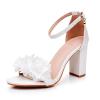 WOkismD 9.5 cm Thick-Heel Single-Strap Large-Flower High-Heel Sandals, White Bridal Wedding Shoes, EU 43 view 1