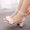 WOkismD 9.5 cm Thick-Heel Single-Strap Large-Flower High-Heel Sandals, White Bridal Wedding Shoes, EU 43 view 3