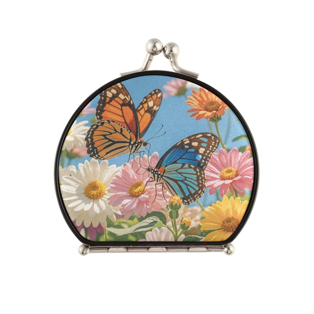 siphylline Double-Sided Compact Makeup Mirror, 2x Magnification, White/Pink Daisy