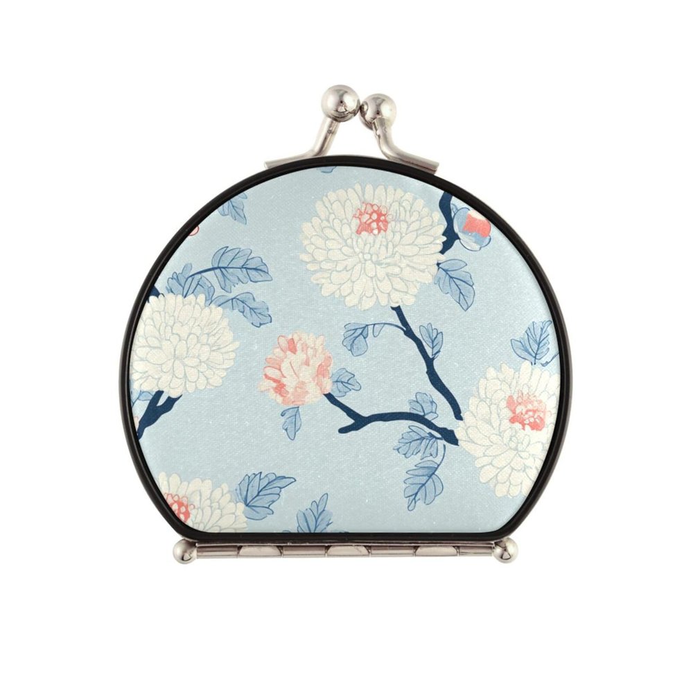 siphylline Light Blue Chrysanthemum Floral Double-Sided 2X Magnifying Makeup Mirror