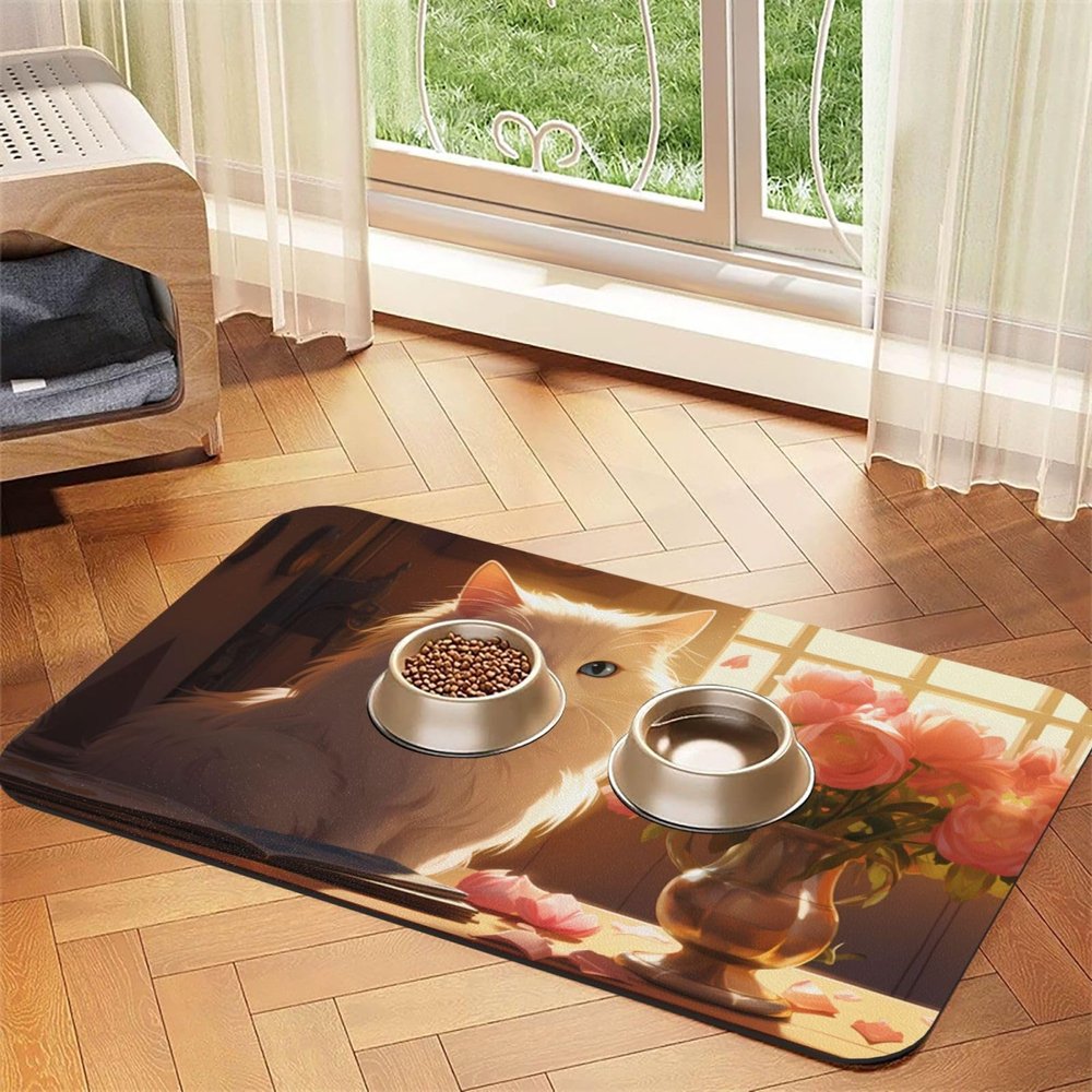 WZYCWB 30 x 45 cm Tibetan Long-Haired Cat Printed Absorbent Pet Feeding Mat