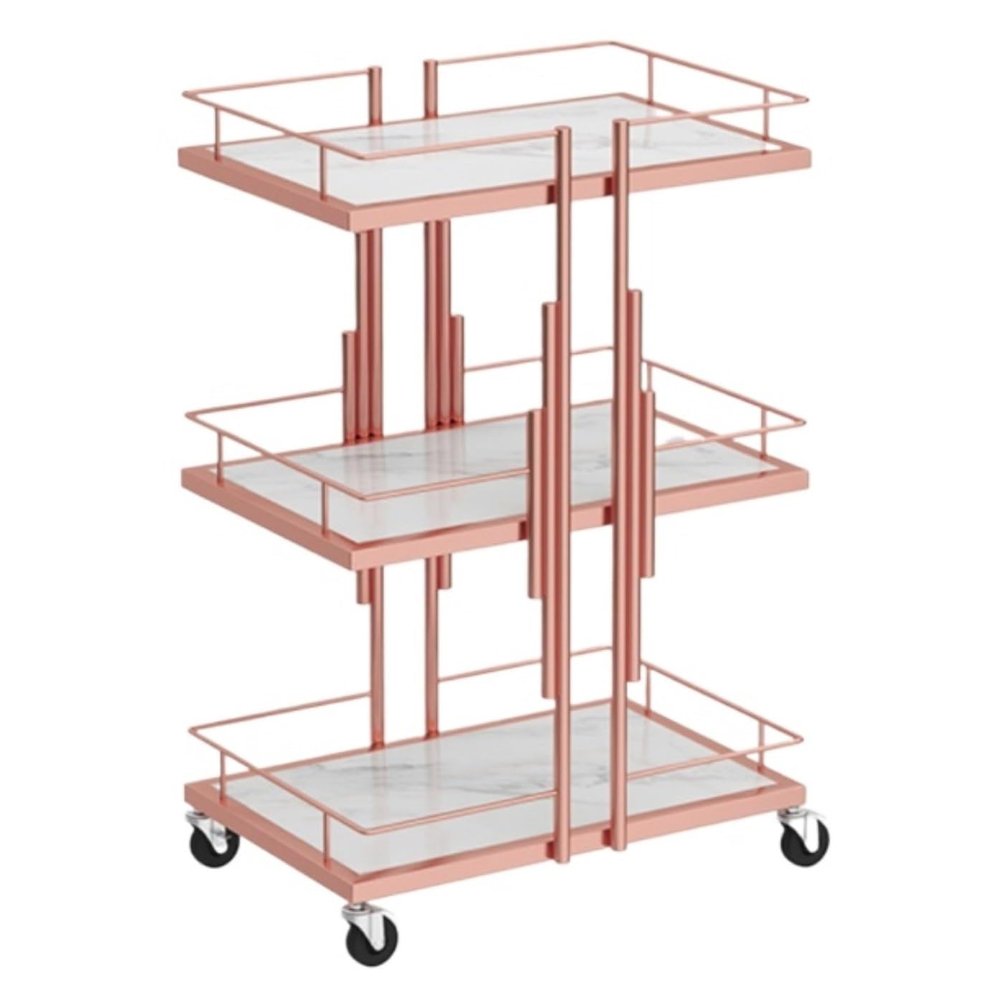 BOGAZY 3-Tier Salon Trolley, Rose Gold