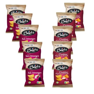 Bret's Mix, 10 Bags: Cheddar & Roscoff Onion (5 x 125 g) + Salt & Vinegar (5 x 125 g)