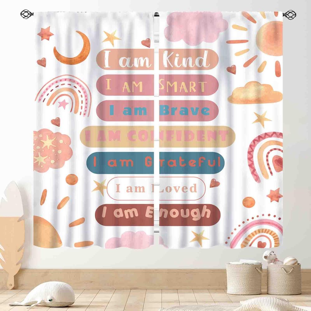 Pink Boho Rainbow Curtains for Classroom, Nursery & Girls’ Bedroom