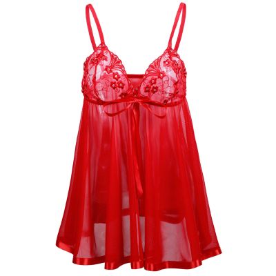 Lace S-6XL Sleepwear Bow Lingerie Plus-Size Pajama Set for Bride Gift, Red, 5XL