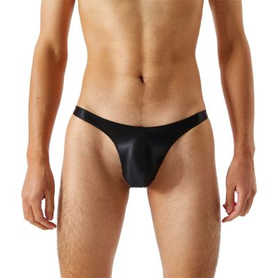 Men's Transparent Thin Shiny Thong, Low-Waist Vibe Jockstrap, Black, M