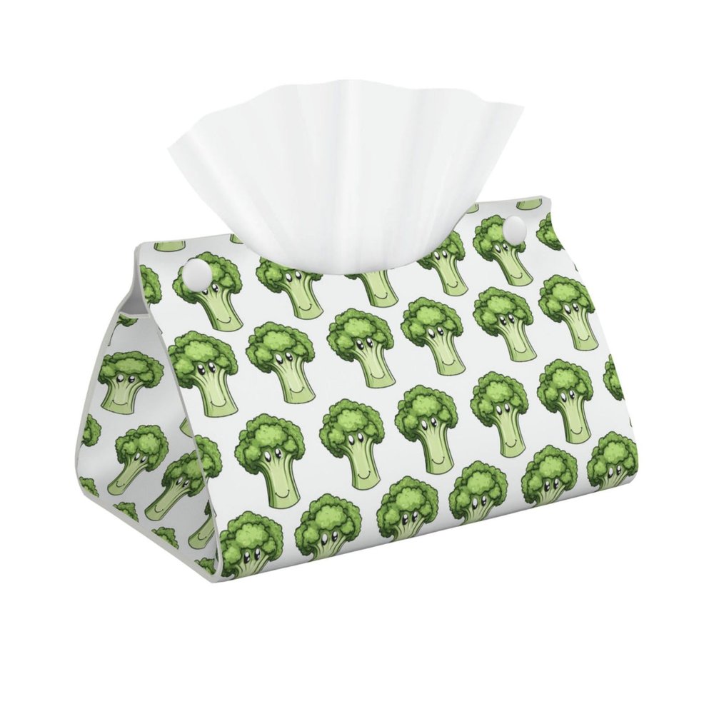 Tissue Box Cover, Cute Cartoon Cauliflower B Print, Foldable Modern Leather, Long, Home Decor Accessory for Bathroom, Office, Desk, Car and Tabletop