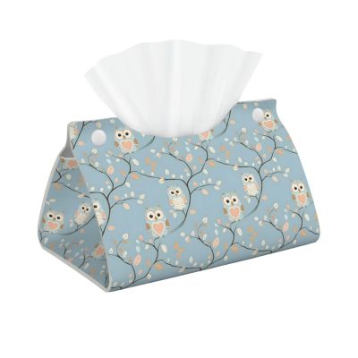 Foldable Tissue Box Cover with Cute Owl Heart Print, PVC Leather, for Home, Office, Car, and Bathroom