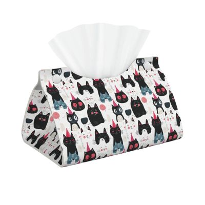 Foldable Tissue Box Cover with Colorful Cat Design, PVC Leather