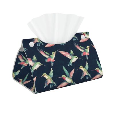 Foldable PVC Leather Tissue Box Cover with Colorful Hummingbird Print