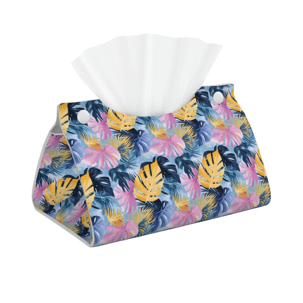 Tropical Leaf Tissue Box Cover, Foldable PVC Leather, Modern Home Decor