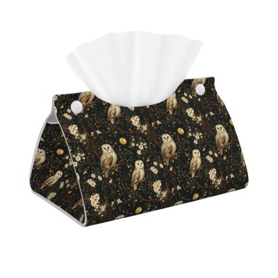 Moonlight Owl Tissue Box Cover, Foldable PVC Leather
