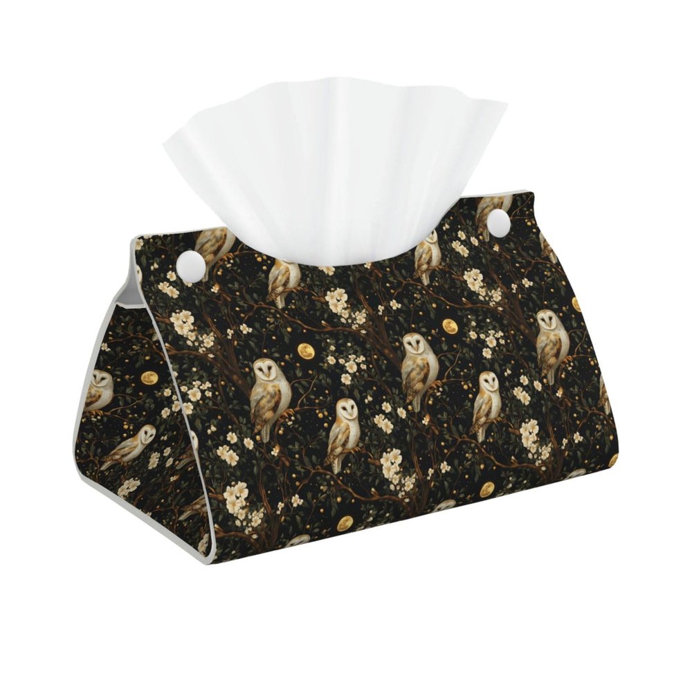 Moonlight Owl Tissue Box Cover, Foldable PVC Leather