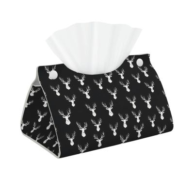 Tissue Box Cover, Cool White, Moose Print, Foldable PVC Leather, Modern Home Decor for Bathroom, Office, Desk, Car, and Tabletop