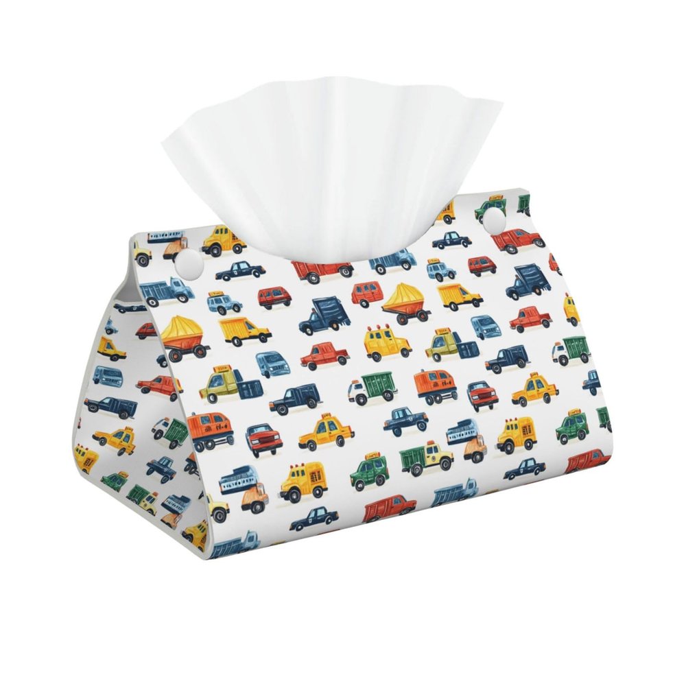 Foldable Cartoon Car Tissue Box Cover, PVC Leather, Modern Long Design