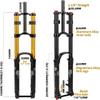 27.5/29-Inch Mountain Bike Air Suspension Fork, 190 mm, Gold view 2