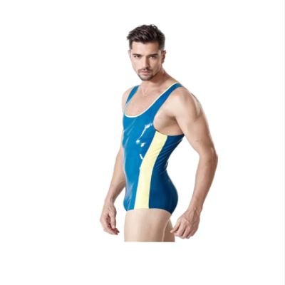 LIXIAAOOKWEDG Men's Catsuit, 100% Latex, Wrestling, Sleeveless, Rubber Suit, Costume Bodysuit, Blue, XXL
