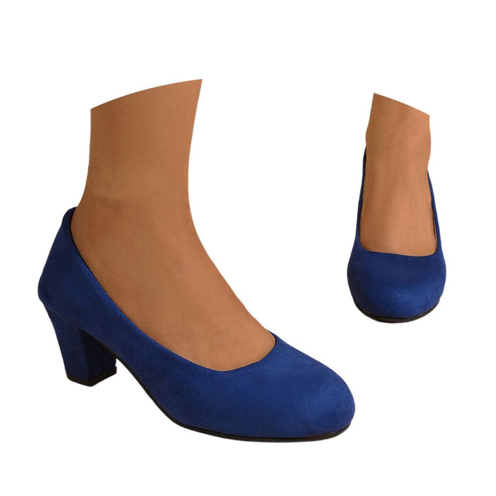 Women's Blue Platform Pumps with Chunky Heel, Size 39