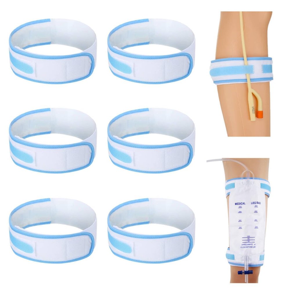 6-Pack Catheter Leg Bag Straps, Adjustable Anti-Slip Polyester Urinary Catheter Holder Bands for Drainage Bag Stabilization