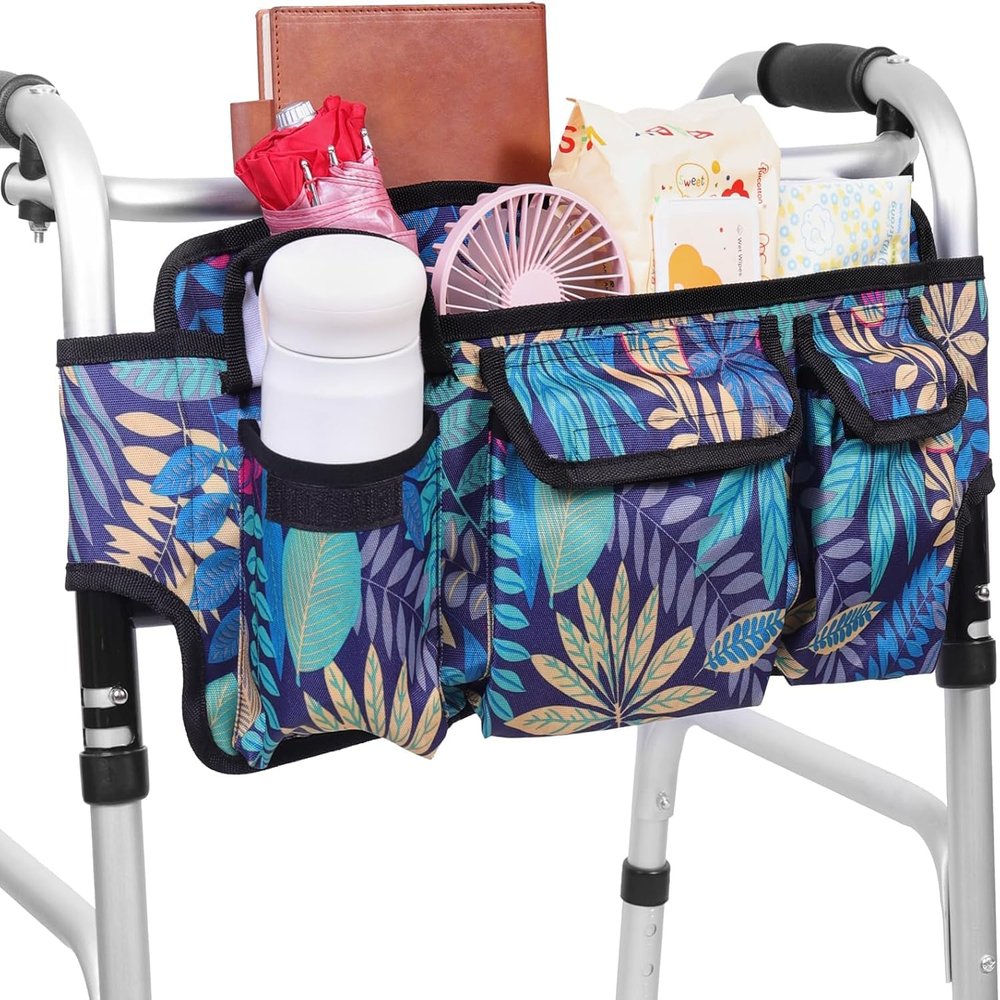 Large Rollator Bag with Drink Holder, Foldable Basket