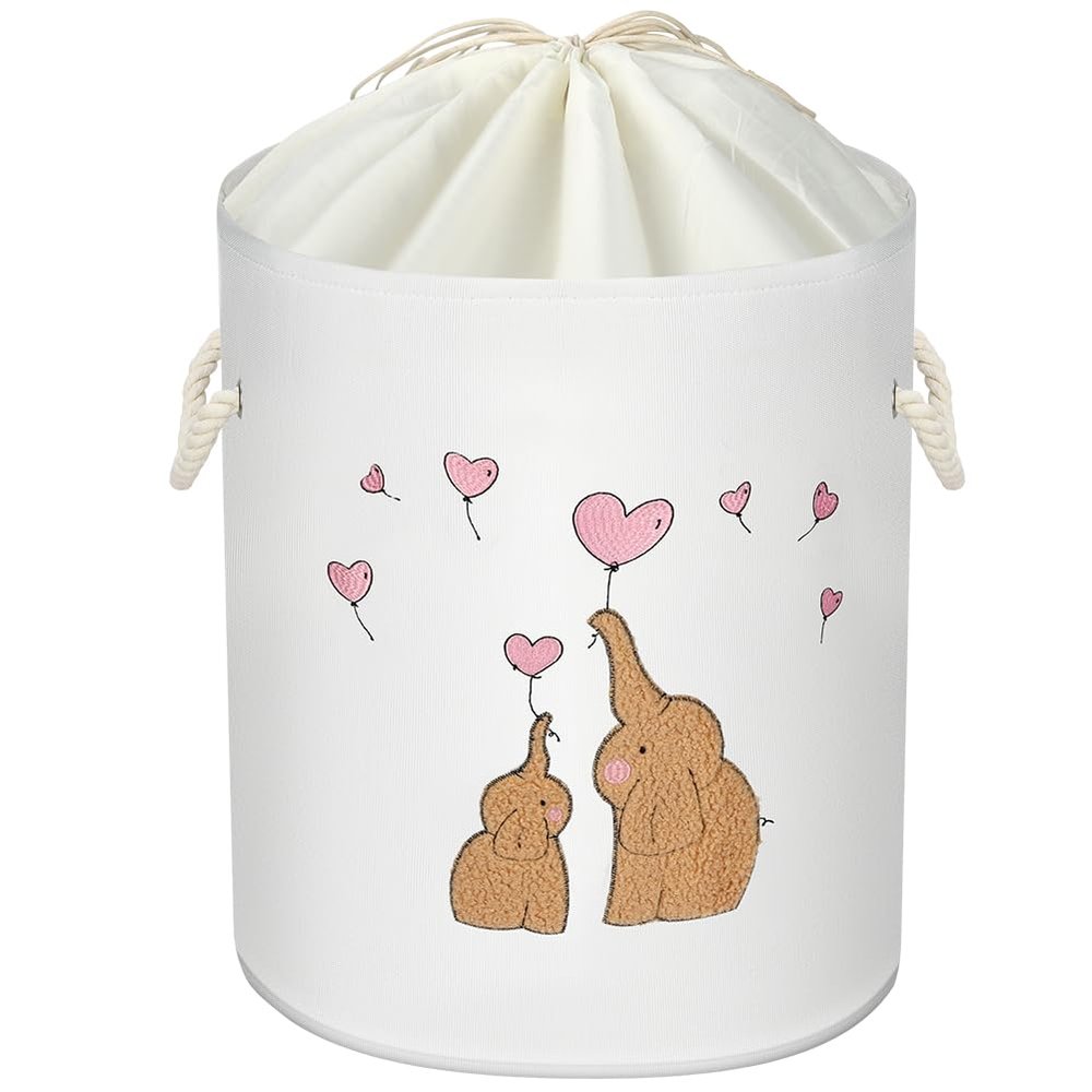 HOTUT Baby Laundry Basket, 58 L Foldable Canvas Storage Basket with Drawstring