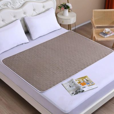 Washable Quilted Incontinence Bed Pad, Waterproof, 59 x 79 in, Light Brown
