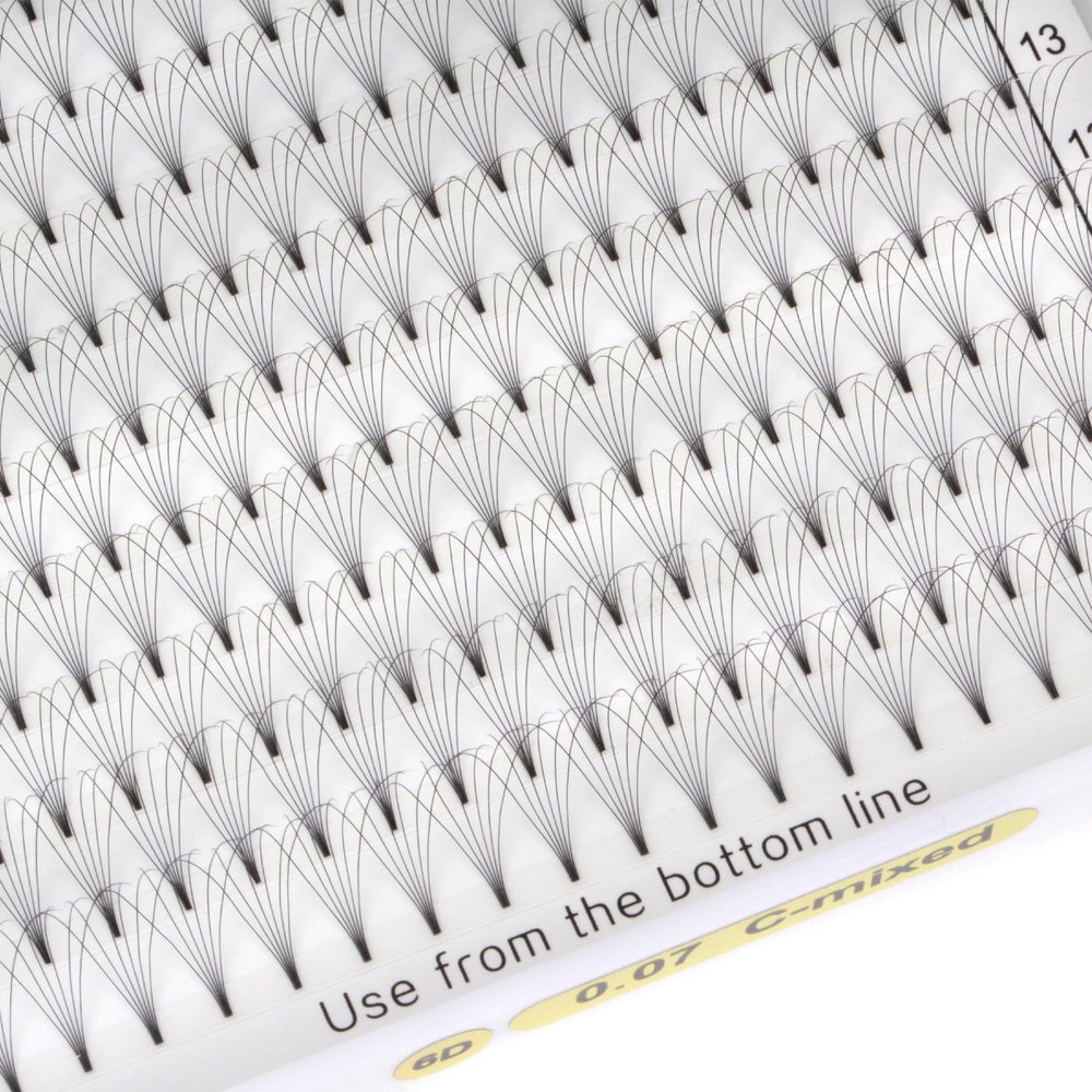 MuxAnzu Eyelash Extensions, Pre-Made Lash Fans, Short Stem, 3D/4D/5D/6D, Ultra-Dark Black, 16 Rows (8–15 mm Mixed, 6D 0.07 C)
