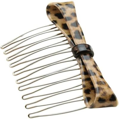 AMYSTY Leopard Tiger Print Hair Comb, Side Hair Clip with Rhinestones