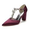 Women's Satin Crystal Pointed-Toe Pumps with Chunky Heel, Wine Red, Size 42 view 1