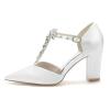 Women's Satin Crystal Pointed-Toe Pumps with Chunky Heel, Wine Red, Size 42 view 2