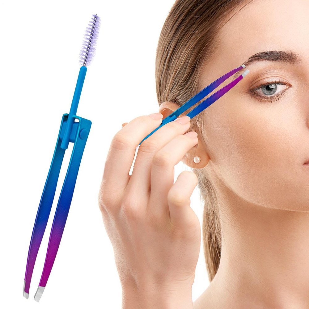2-in-1 Stainless Steel Eyebrow Tweezers with Brush