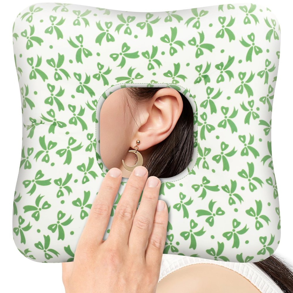 VAVPUP Piercing Pillow with Ear Hole, Donut Design, Green