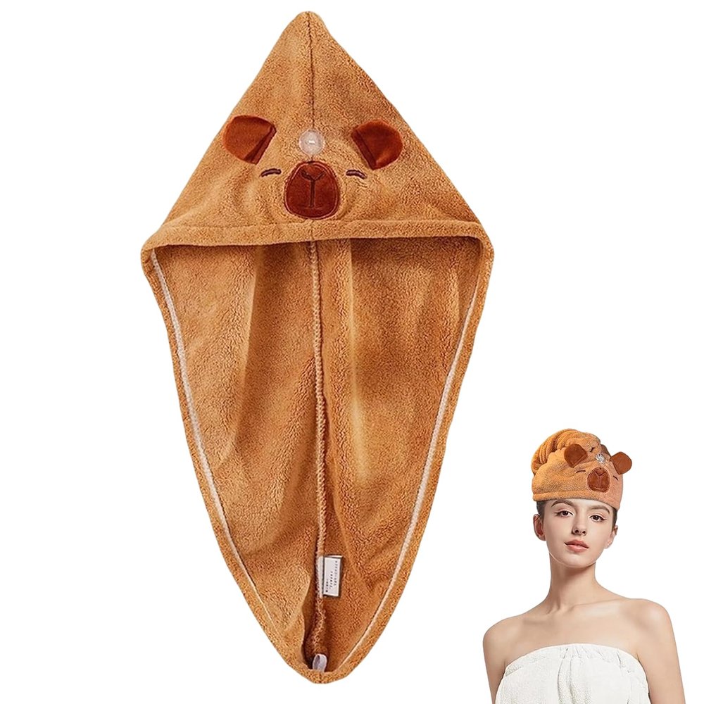 FloralGrace Capybara Microfiber Hair Towel Turban, Quick-Drying, Super Absorbent, with Button