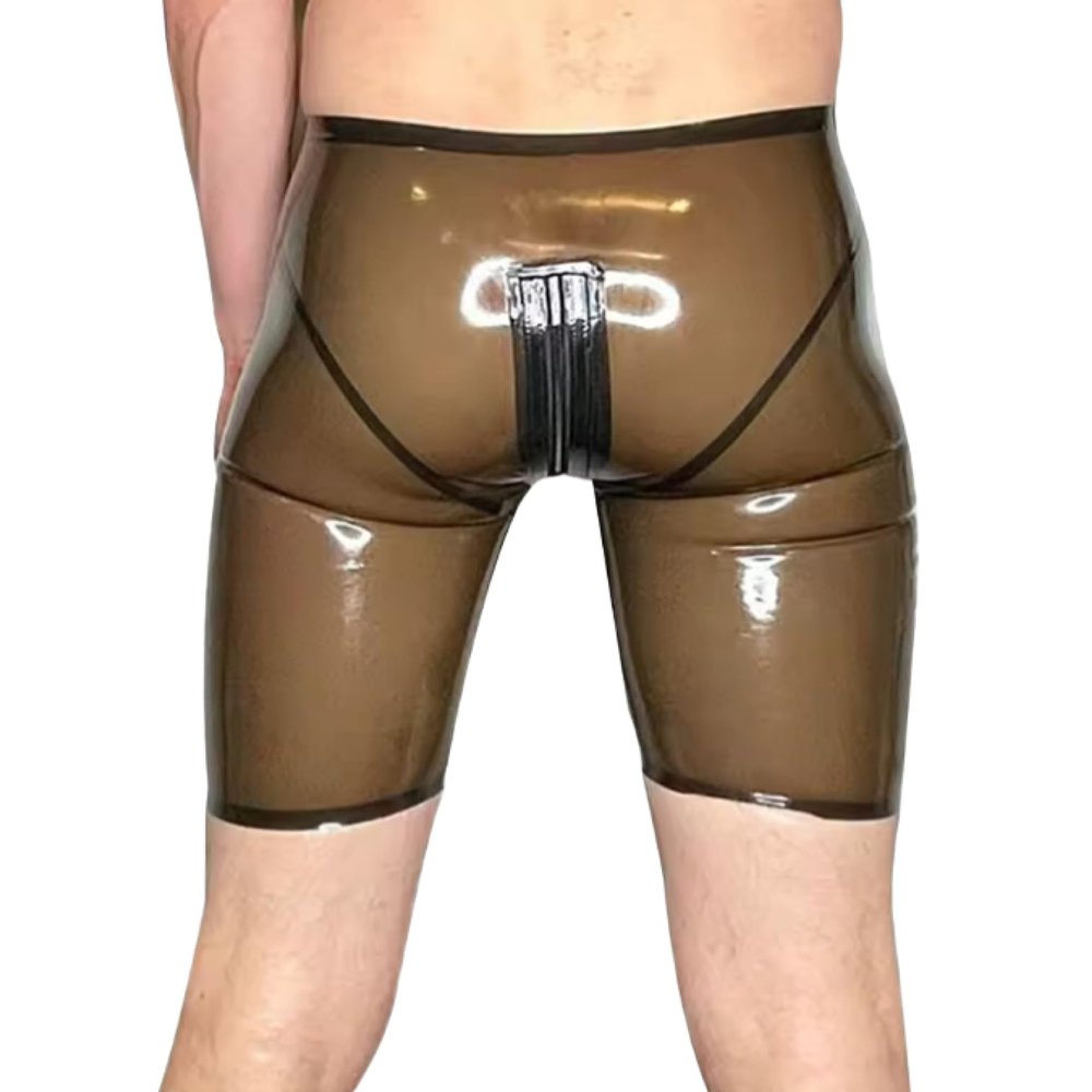 VIYOLI Men's Latex Shorts Underwear with Crotch Zipper, Blue, S