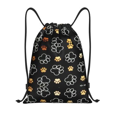 Ghjkfbf Drawstring Backpack with Dog Paw Print, Black, Medium