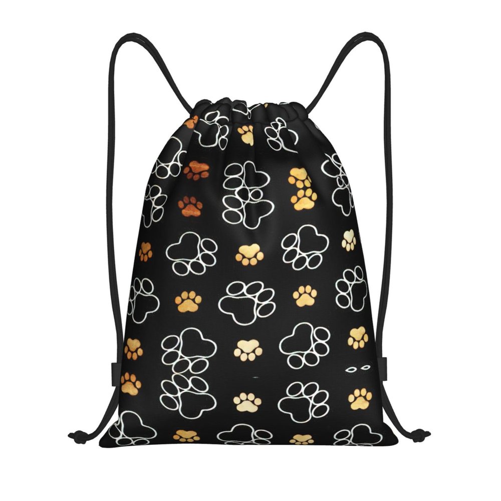 Ghjkfbf Drawstring Backpack with Dog Paw Print, Black, Medium