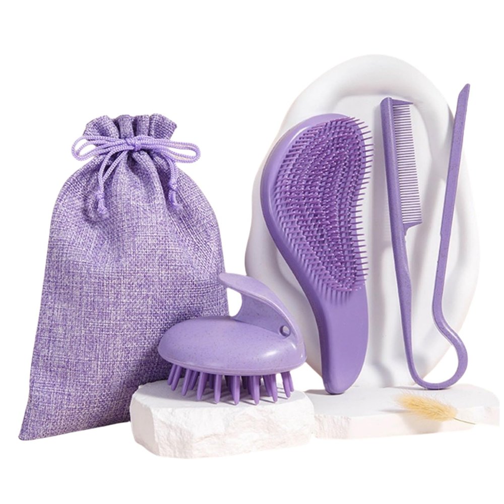 HSTWODE Scalp Massage Shampoo Brush Set, Scalp Exfoliating Brush for Hair Growth and Dandruff Removal (Purple)