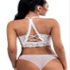 Maiclaice 2-Pack Women's Lace Wireless Bralette with Padding, Nude/White, Medium view 3