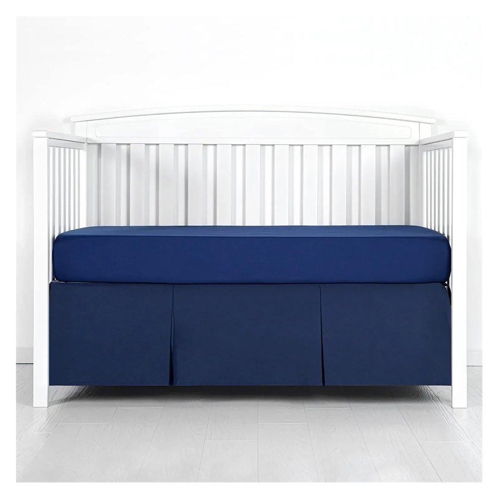 EKalgretrA Crib Bed Skirt, Pleated Crib Skirt with White Top Sheet for Boys and Girls, Nursery Bedding for Toddlers, 14 in High (Dark Blue, Custom Size)