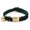 Soft Faux Velvet Cat Collar, Custom Cat Tags, Neck 16–32 cm (Green Stars) view 1