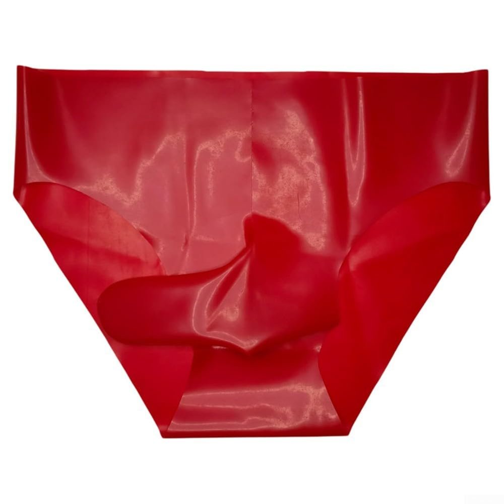 Men's Seamless Latex Elephant-Nose Briefs, Low Waist (M, Red)