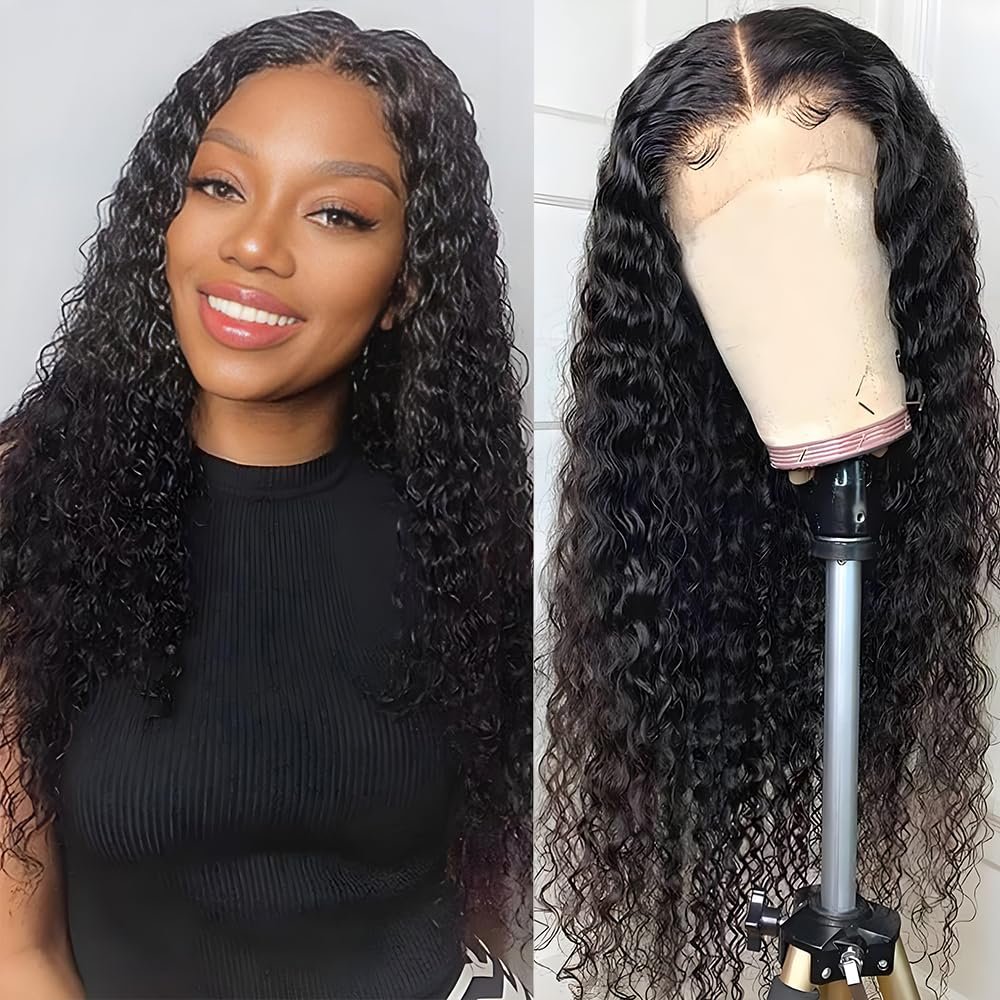 Brazilian Human Hair Lace Front Wig, Deep Wave, 180% Density, 13 x 4, Curly, Natural Black
