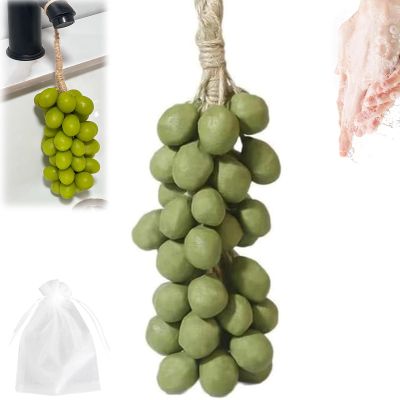 Grape Cluster Soap on a Rope, Handmade Grape Soap for Face, Body and Hands, Decorative Soap Bar (20, Green)