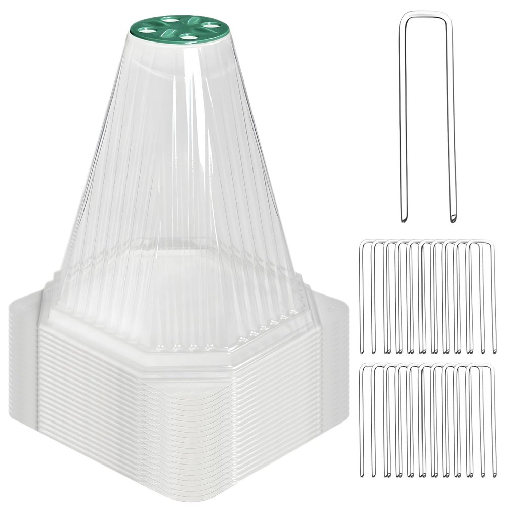 Garden Plant Cloches, 20 Plant Covers with Adjustable Ventilation, 40 Ground Stakes Included