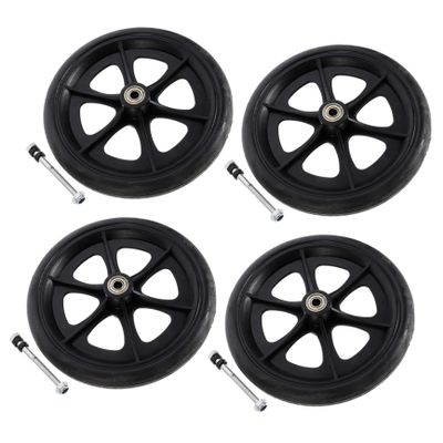 4-Piece Wheelchair Front Wheel Set with Axles, PVC, Black